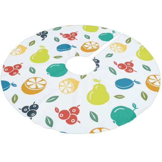 Fruchtmuster, Pflaume, Orange, Zitrone, Birne, Apf Polyester Weihnachtsbaumdecke (Schrägansicht)