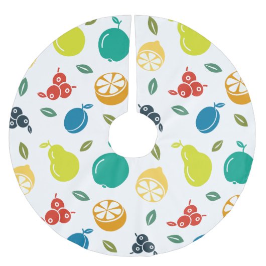 Fruchtmuster, Pflaume, Orange, Zitrone, Birne, Apf Polyester Weihnachtsbaumdecke (Vorderseite)