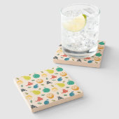 Fruchtmuster, Pflaume, Orange, Zitrone, Birne, Apf Steinuntersetzer (Seitenansicht)