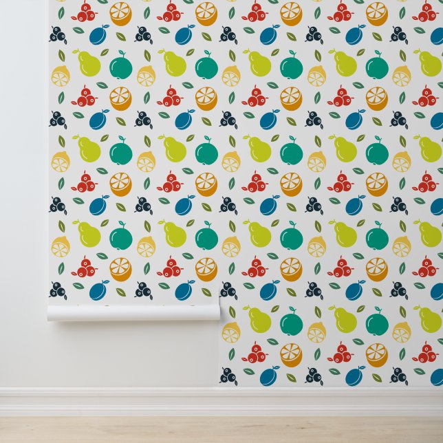 Fruchtmuster, Pflaume, Orange, Zitrone, Birne, Apf Tapete (Anwendung)