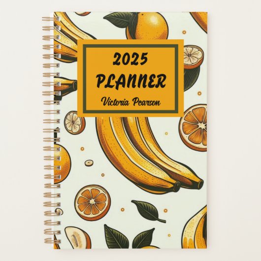Fruchtmuster Planer Gelbe Banane Orange Blätter (Vorderseite)