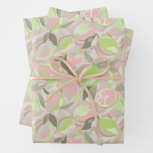 Fruchtmuster Rosa Minze Geschenkpapier Set