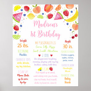 Fruchtpink Girl Sommer Erste Geburtstagskarte Meil Poster