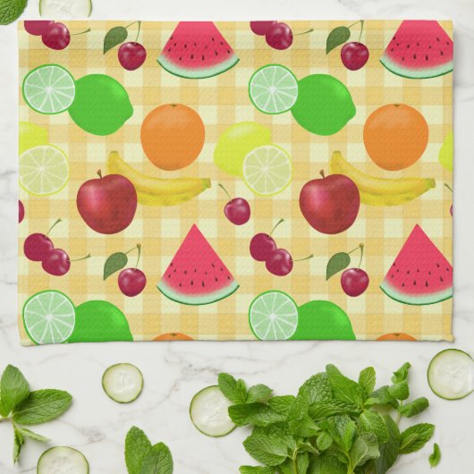 Fruchtsäfte Gelbe Gingham Karo Niedlich Geschirrtuch (Gefaltet)