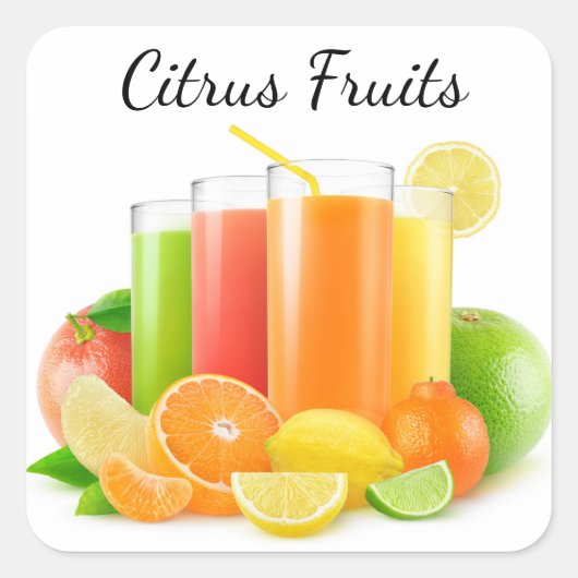 Fruchtsäfte von Citrus Quadratischer Aufkleber (Vorderseite)