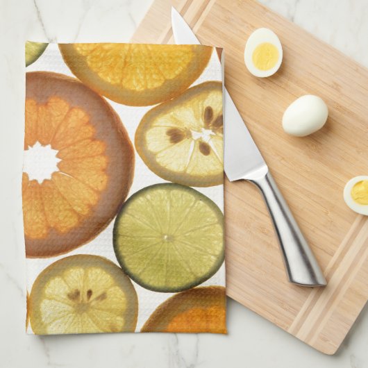 Fruchtscheiben Zitrusmuster orange gelb grün Geschirrtuch (Viertel Falte)