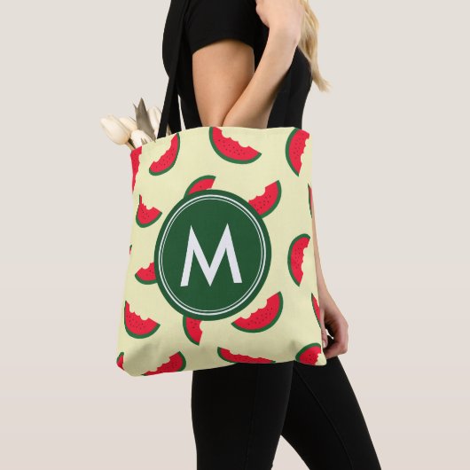 Fruchtsommer Red Watermelon Muster Monogram Tasche (Von Nahem)