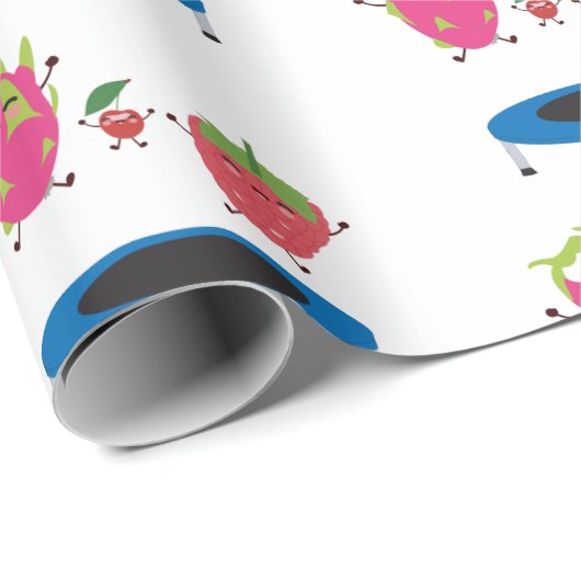 Fruchtspringen auf Trampolin Geschenkpapier (Rolleneckpunkt)