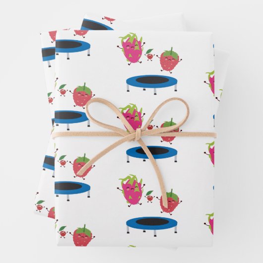 Fruchtspringen auf Trampolin Geschenkpapier Set (Beispiel)