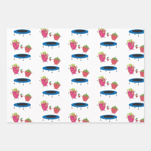 Fruchtspringen auf Trampolin Geschenkpapier Set (Vorderseite)