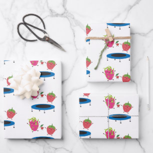 Fruchtspringen auf Trampolin Geschenkpapier Set
