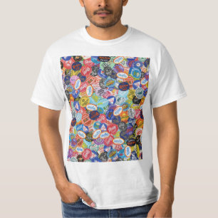 Fruchtstickermontage-Muster T-Shirt
