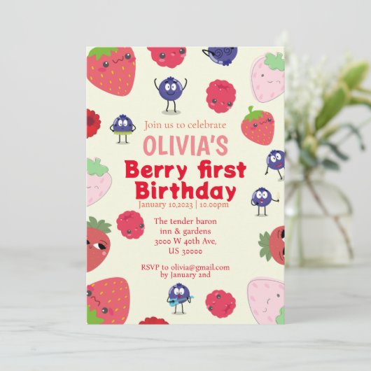 Fruchtthema 1. Geburtstag Einladung (Stehend Vorderseite)