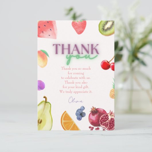 Fruchtthema 2. Geburtstag Dankeskarte (Stehend Vorderseite)