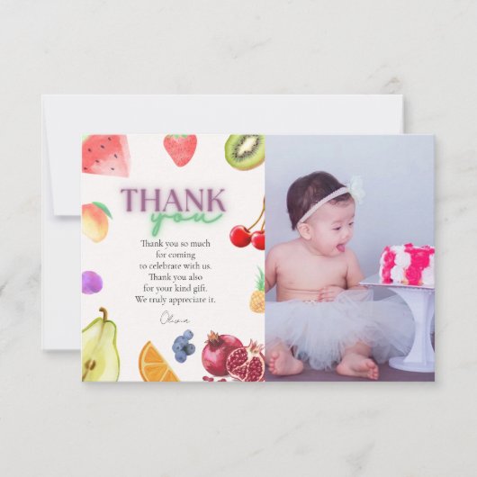 Fruchtthema 2. Geburtstag Dankeskarte (Vorderseite)