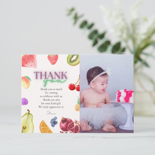 Fruchtthema 2. Geburtstag Dankeskarte (Stehend Vorderseite)