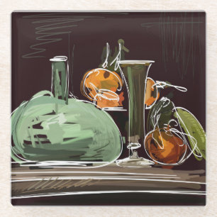 Fruchtwein-Grüne Vase mit Expressionist Glasuntersetzer