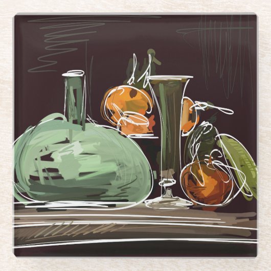 Fruchtwein-Grüne Vase mit Expressionist Glasuntersetzer (Vorderseite)