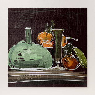 Fruchtwein-Grüne Vase mit Expressionist Puzzle