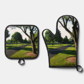 Früh Morgen am Paddock Ofenhandschuh & Topflappen-Set (Vorderseite)