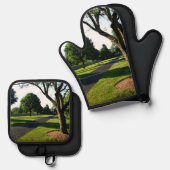 Früh Morgen am Paddock Ofenhandschuh & Topflappen-Set (Vorderseite/Rückseite)