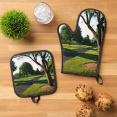 Früh Morgen am Paddock Ofenhandschuh & Topflappen-Set (Oben Unten)