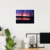 Früh morgens Sonnenaufgang am See Poster (Heimbüro)