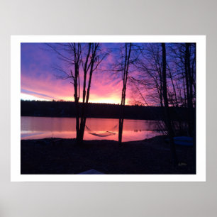 Früh morgens Sonnenaufgang am See Poster