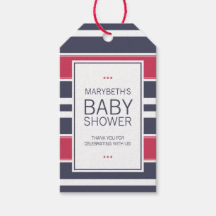 Frühauftige rote, weiße und blaue Babydusche Geschenkanhänger