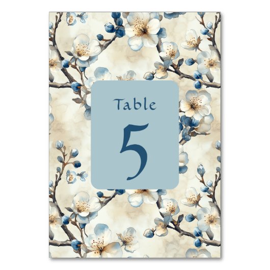 Frühblauer Blütenblut Hochzeit Tischnummer (Rückseite)