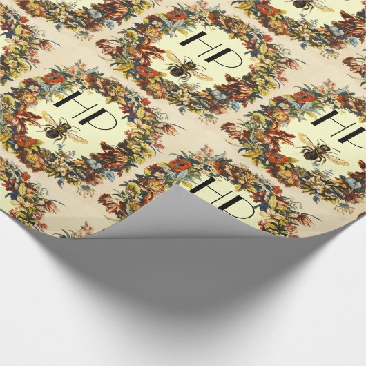 FRÜHBLUMEN HONEY BIE / RINDFLEISCHMONOGRAMM GESCHENKPAPIER (Ecke)
