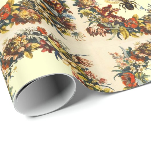 FRÜHBLUMEN HONEY BIE / RINDFLEISCHMONOGRAMM GESCHENKPAPIER (Rolleneckpunkt)