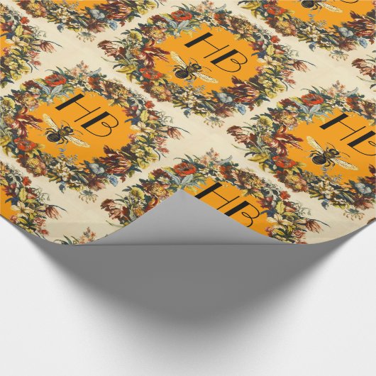 FRÜHBLUMEN HONEY BIE / RINDFLEISCHMONOGRAMM GESCHENKPAPIER (Ecke)