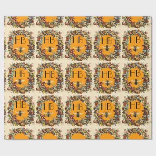 FRÜHBLUMEN HONEY BIE / RINDFLEISCHMONOGRAMM GESCHENKPAPIER (Flach)