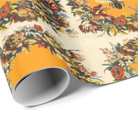 FRÜHBLUMEN HONEY BIE / RINDFLEISCHMONOGRAMM GESCHENKPAPIER (Rolleneckpunkt)