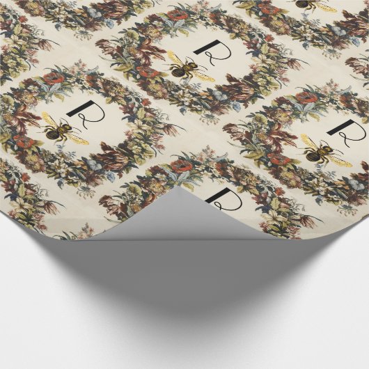 FRÜHBLUMEN HONEY BIE / RINDFLEISCHMONOGRAMM GESCHENKPAPIER (Ecke)