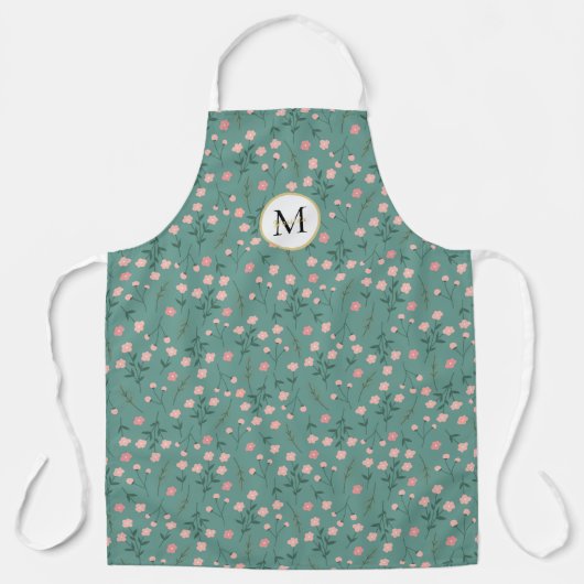 "Frühblüte", aquamarin und rosa Blütenblätter nach Schürze (Vorderseite)