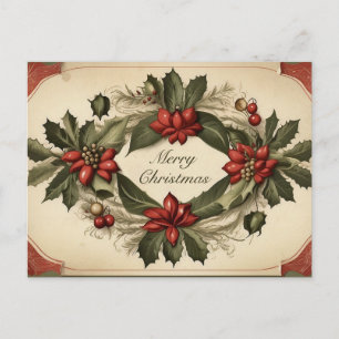 Frühe 1900er Vintage Antike Weihnachtsgirlande  Feiertagspostkarte