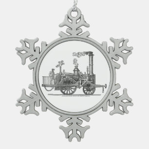 Frühe Dampflokomotive Schneeflocken Zinn-Ornament