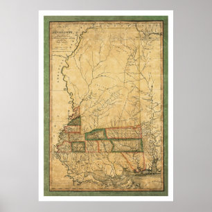 Frühe Karte Mississippis durch Melish 1820 Poster