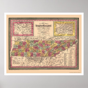 Frühe Karte von Tennessee 1850 Poster
