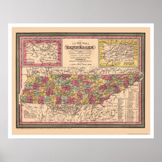 Frühe Karte von Tennessee 1850 Poster (Vorne)