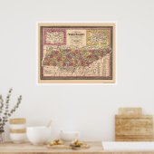 Frühe Karte von Tennessee 1850 Poster (Küche)