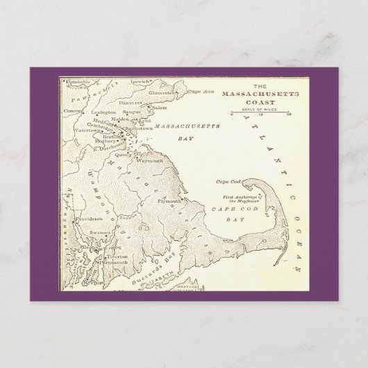 Frühe Massachusetts Postkarte (Vorderseite)