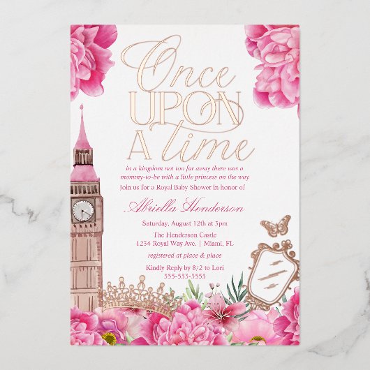 Früher einmal Princess Baby Dusche Folieneinladung (Vorderseite)