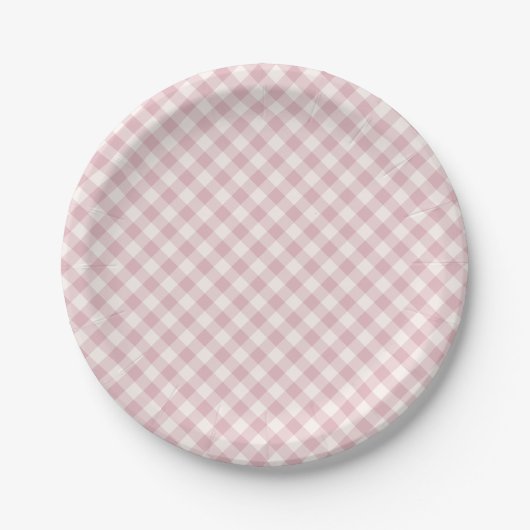 Früher Herbst-Retro-Gingham | Gedämpfte Rose Pappteller (Vorderseite)