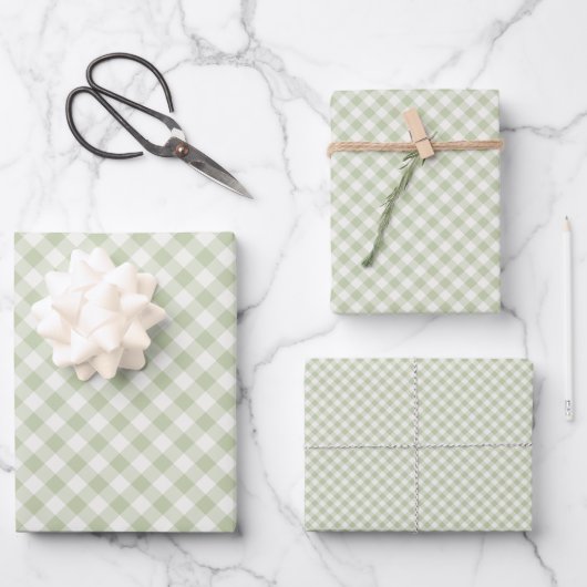 Früher Herbst-Retro-Gingham | Sanftes Oliv Geschenkpapier Set (Vorderseite)