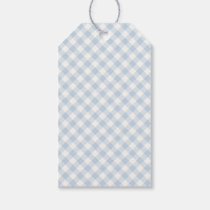 Früher Herbst-Retro-Gingham Staubblau Geschenkanhänger