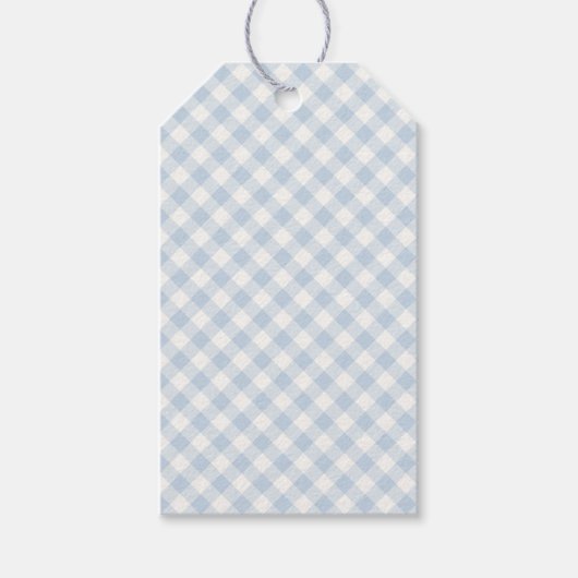 Früher Herbst-Retro-Gingham | Staubblau Geschenkanhänger (Vorderseite)