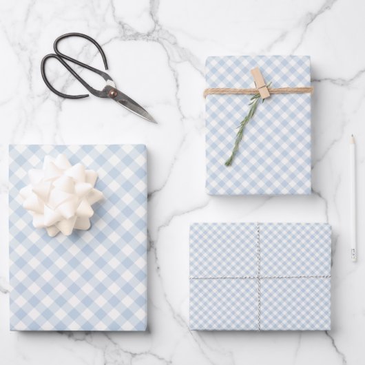 Früher Herbst-Retro-Gingham | Staubblau Geschenkpapier Set (Vorderseite)